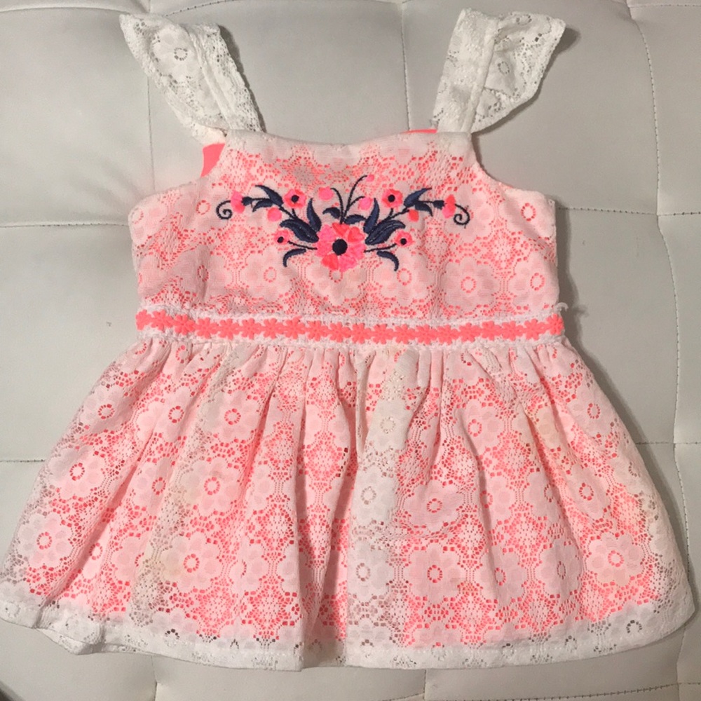 Embroidered blouse NEON PINK & CREAM color